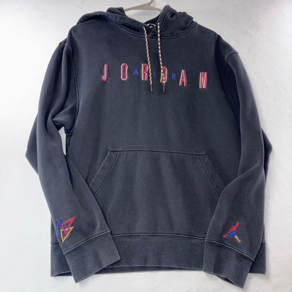 423 Jordan Brand Hoodie L Black Multi-Color Embroidered Logo Pullover